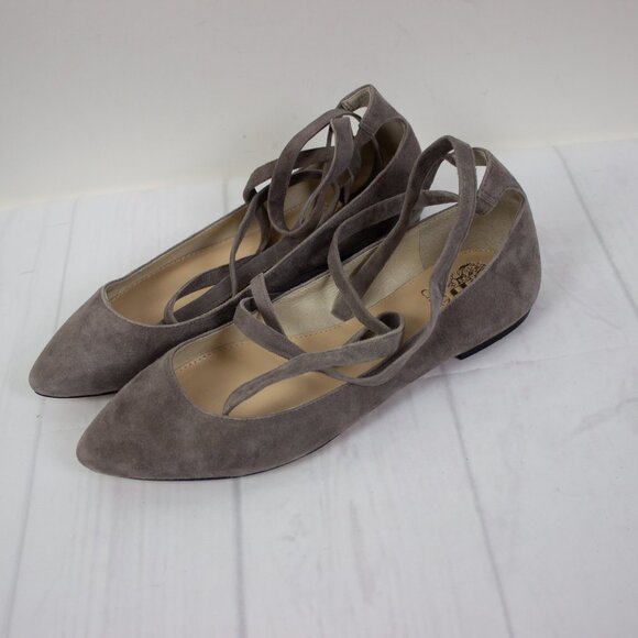 Vince Camuto Bevian Suede Ballet Flats Ankle Strap - Picture 2 of 5